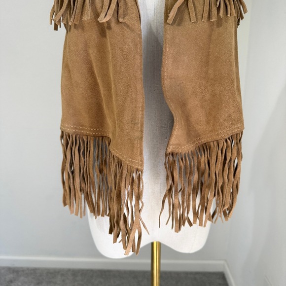 Vintage Suede Fringe Vest Women Medium Brown Boho Western Cowboy Gilet Sasson - Picture 3 of 11